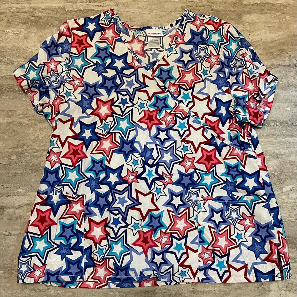 Stars Women's Scrub top from Scrubstar patriotic 2XL